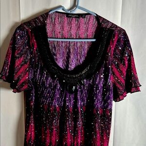 Notations Black and Purple Glitter Blouse